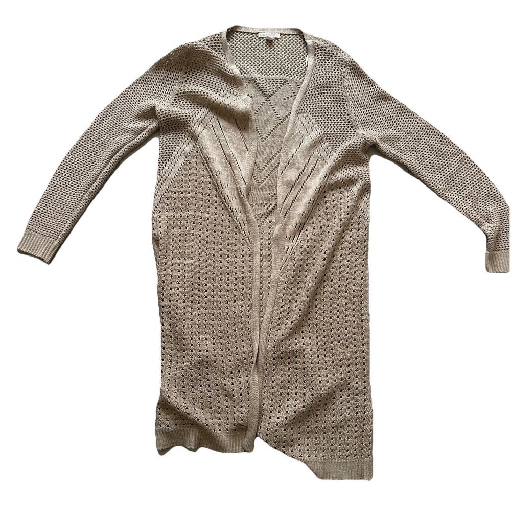 Cato Cardigan Women M Small Beige Geometric Open Front Long Sleeve Knit Casual
